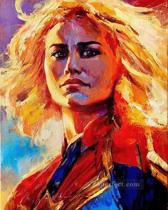 Capitán Marvel superwoman héroe americano texturizado Pintura al óleo